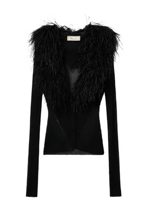 Blumarine feather-collar cardigan - Black