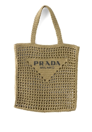 Prada triangle-logo raffia tote bag - Green