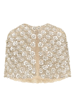 Oscar de la Renta floral-embroidered cape - Neutrals