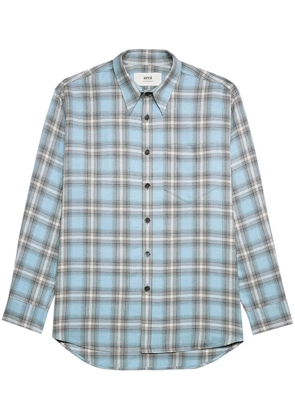 AMI Paris long-sleeved checkered knitted shirt - Blue
