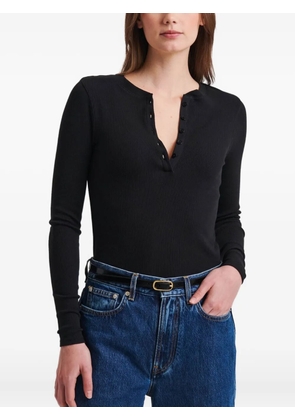 PATRICK ASSARAF Henley button ribbed top - Black