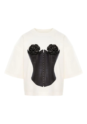 HAMZA floral-appliqué corset T-shirt - White