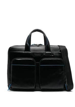 PIQUADRO debossed logo leather laptop bag - Black