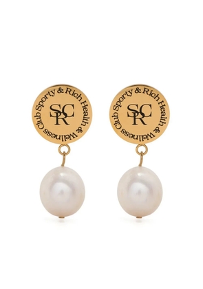 Sporty & Rich logo-button pearl-drop earrings
