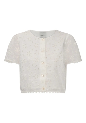 Posse Salma floral-embroidered crop top - White