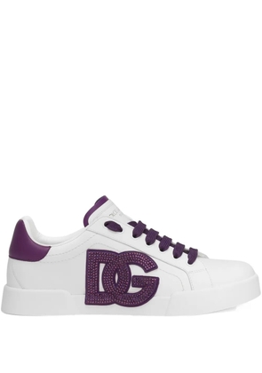Dolce & Gabbana crystal-embellished leather sneakers - White