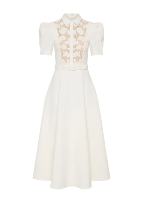 Rebecca Vallance Parrish lace-belted short-sleeve midi dress - White