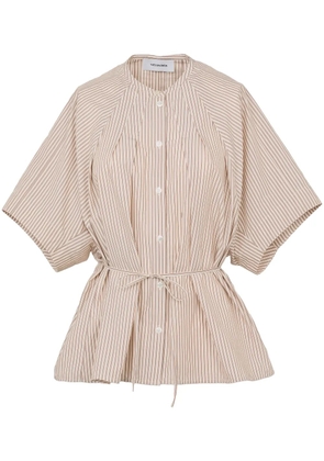 Yves Salomon striped pleated poplin shirt - Brown
