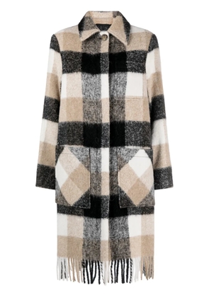 Woolrich plaid-check fringed-hem coat - Neutrals