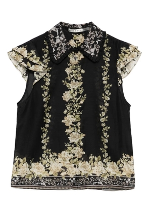 alice + olivia ruffled floral top - Black
