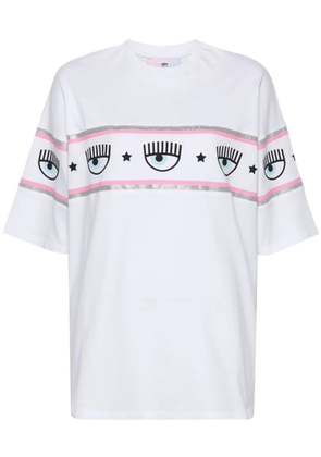 Chiara Ferragni Eyelike-glittered cotton T-shirt - White