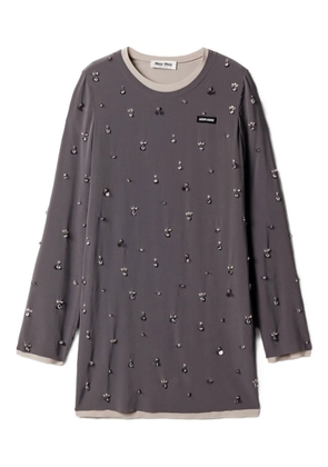 Miu Miu embroidered long-sleeve mini dress - Grey