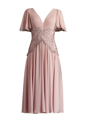 Tadashi Shoji pleated lace-insert midi dress - Pink