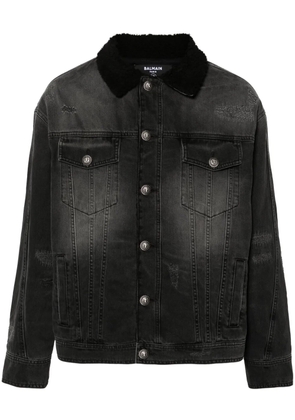 Balmain shearling-lining denim jacket - Grey