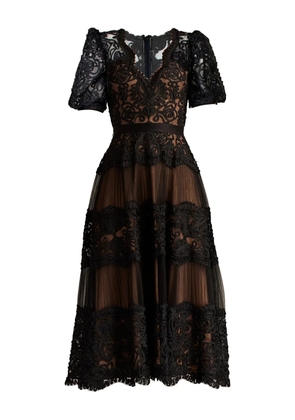 Tadashi Shoji Belline puff-sleeve embroidered dress - Black