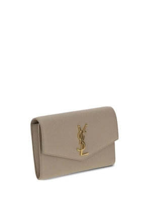 Saint Laurent Uptown envelope leather clutch bag - Neutrals