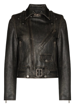 Golden Goose distressed-effect leather biker jacket - Black