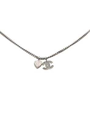 CHANEL Pre-Owned 2011 Silver Plated CC Rhinestone and Heart Pendant Necklace costume necklace