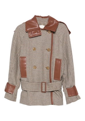 ZIMMERMANN checked belted leather-trimmed jacket - Neutrals