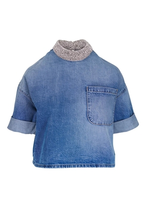 TWP crystal-embellished chest-pocket blouse - Blue