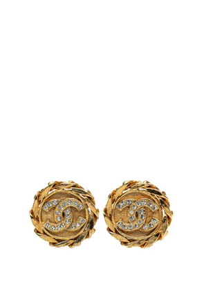 CHANEL Pre-Owned 1980-1990 Gold Plated CC Crystal Clip On Earrings costume earrings