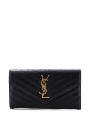 Saint Laurent Pre-Owned Classic Monogram Flap Wallet Matelasse Chevron Leather Large small wallets - Black
