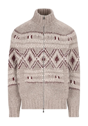 Brunello Cucinelli high-neck patterned cardigan - Neutrals