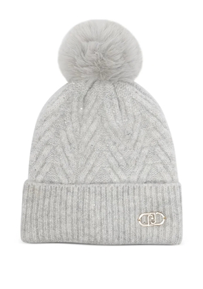 LIU JO pompom chevron beanie hat - Neutrals