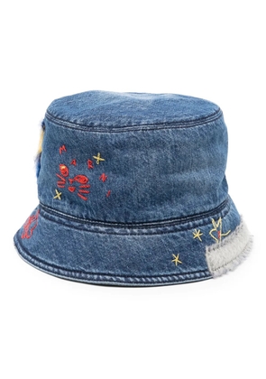 Marni embroidered denim bucket hat - Blue