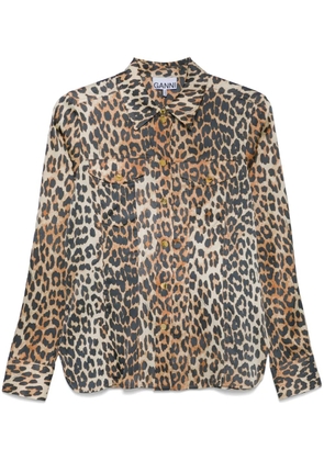 GANNI leopard-print satin shirt - Brown