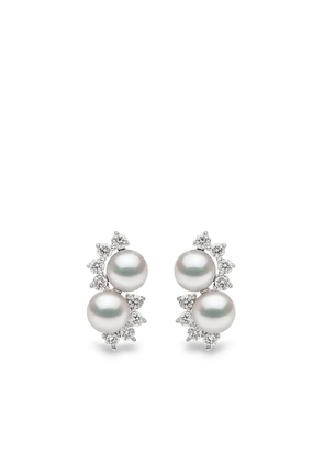 Yoko London 18kt white gold diamond Akoya pearl Sleek stud earrings - Silver