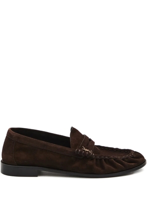 Saint Laurent Cassandre-detail suede loafers - Brown