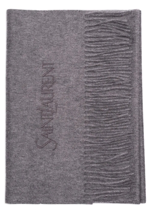 Saint Laurent logo-embroidered scarf - Grey