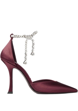 Jimmy Choo 100mm Stevie crystal-embellished satin pumps - Red