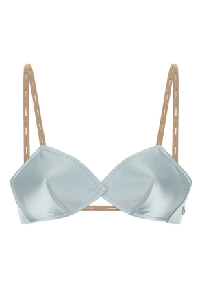 Miu Miu logo-patch satin bra - Blue