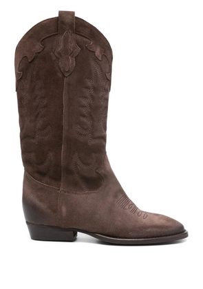 Gisel Moire embroidered suede cowboy boots - Brown