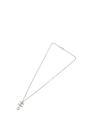 CHANEL Pre-Owned 2014 Silver Plated CC Faux Pearl Rhinestone Pendant Necklace costume necklace