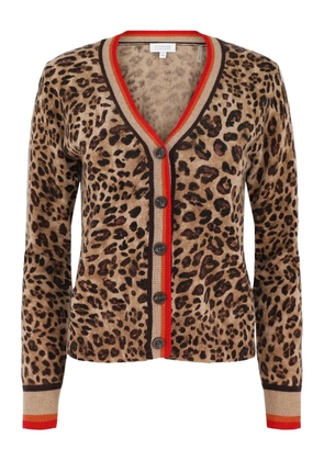 Kinross Cashmere leopard-print tipped cardigan - Brown