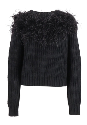 Shirtaporter feather-trimmed ribbed sweater - Black
