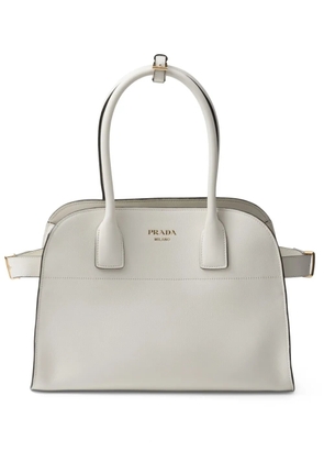 Prada medium logo-stamp leather tote bag - White