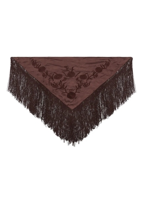 Bimba y Lola floral-embroidered fringed scarf - Brown