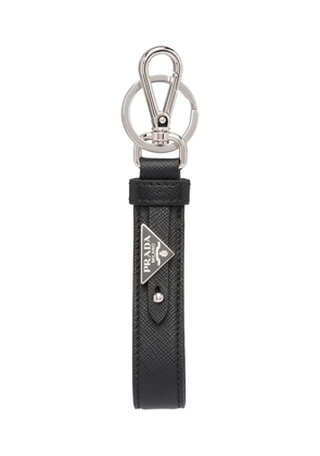 Prada triangle-logo leather keychain - Black