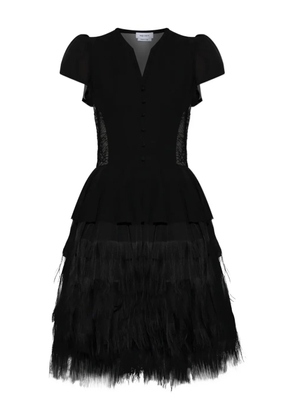Alexander McQueen puff-sleeve feather-trimmed mini dress - Black