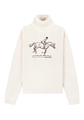 Sporty & Rich turtleneck equestrian-embroidered sweater - White