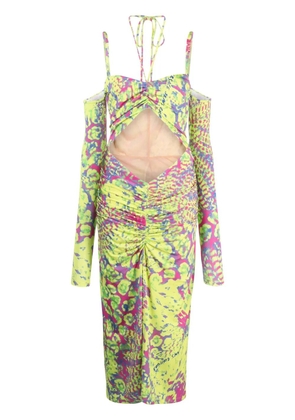 Versace Jeans Couture abstract-print off-shoulder midi dress - Yellow