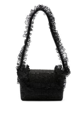Self-Portrait crystal-embellished lace-detail shoulder bag - Black