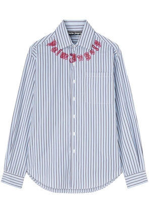 Palm Angels logo-print striped cotton shirt - Blue