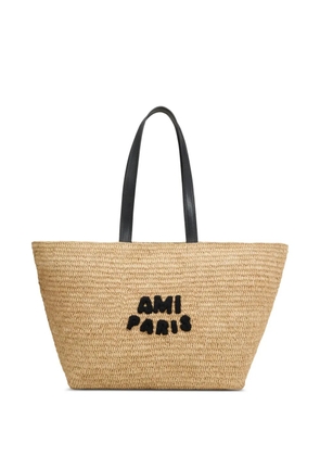 AMI Paris logo-patch raffia tote bag - Neutrals