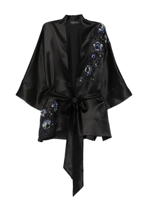 Carine Gilson raglan-embroidered short robe - Black
