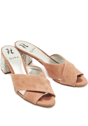 Gina crystal-embellished suede slide sandals - Neutrals